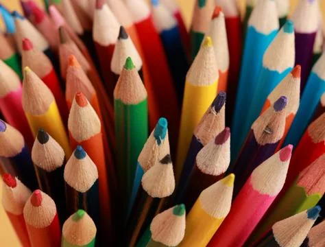 A display of colored pencils Stock Photos