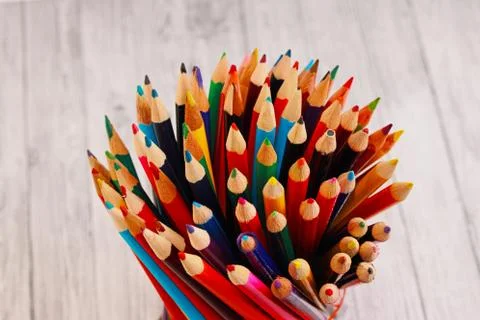Display of colored pencils Stock Photos