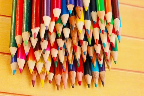 Display of colored pencils Stock Photos