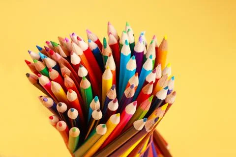 A display of colored pencils Foto stock