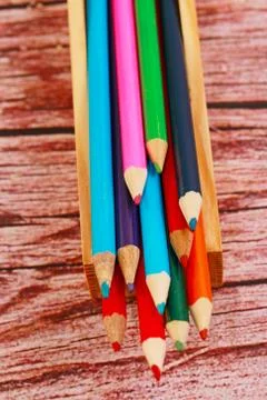 Display of colored pencils Stock Photos