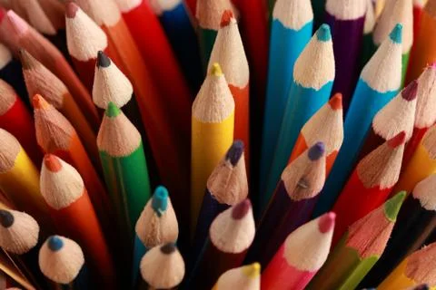 A display of colored pencils Stock Photos