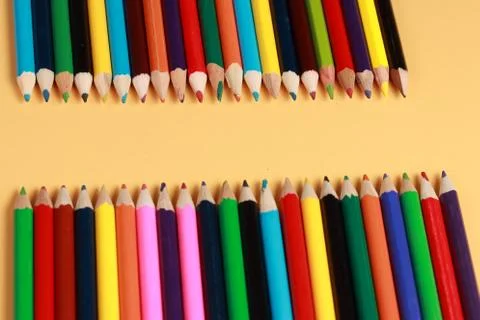 A display of colored pencils Stock Photos