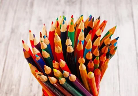 Display of colored pencils Stock Photos