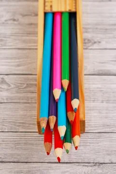 Display of colored pencils Stock Photos