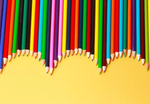 A display of colored pencils Stock Photos