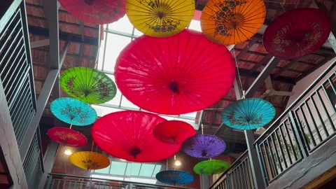 A display of colorful ambrellas Stock Footage 202807905
