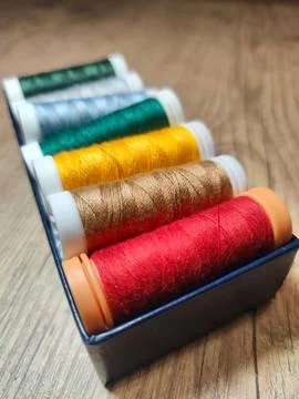 Display of colorful spools of thread Stock Photos
