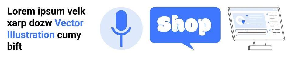 Display of communication elements such as a microphone, a shop sign, and a co Stock Illustration