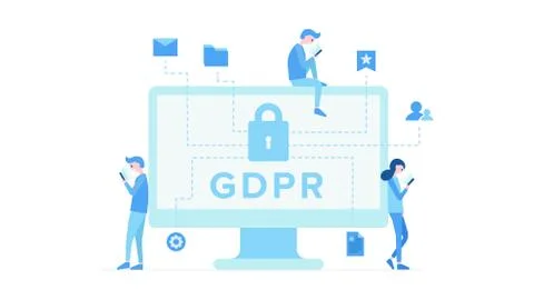 Display of computer with inscription GDPR 스톡 일러스트