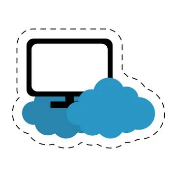 Display computer network office cloud cut line Illustrazione stock