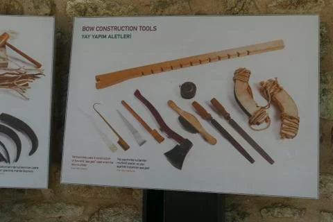 Display of the construction of compund bow and arrows Stock Photos