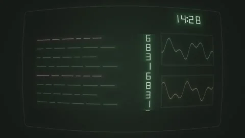 Display of digital data with wave patterns and time clock Stock Footage 339514077