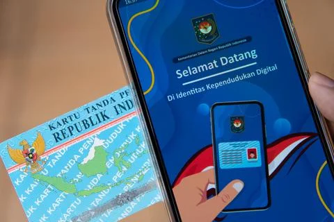 Display of the digital State Population Identity application Stock Photos