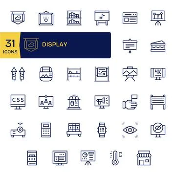 Display Digital Vector Pack containing 35 Pixel Aligned Regular Line 64x64 .. Stock Illustration