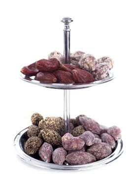 Display dish and saucisson Stock Photos