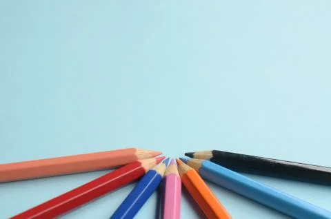 Display of the empty space with colored pencils, the concept of colored pencils Stock Photos