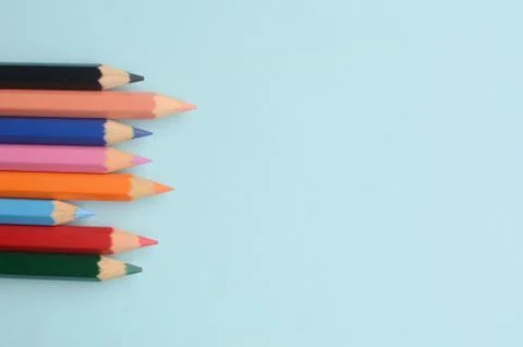 Display of the empty space with colored pencils, the concept of colored pencils Stock Photos