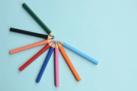 Display of the empty space with colored pencils, the concept of colored pencils Stock Photos