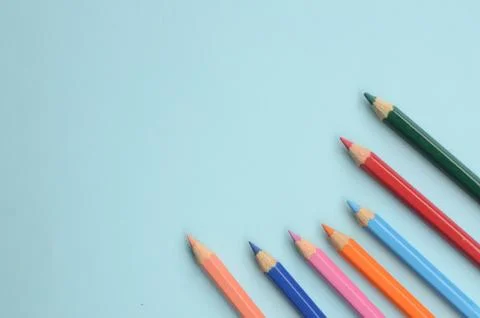 Display of the empty space with colored pencils, the concept of colored pencils Stock Photos