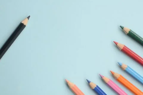 Display of the empty space with colored pencils, the concept of colored pencils Stock Photos