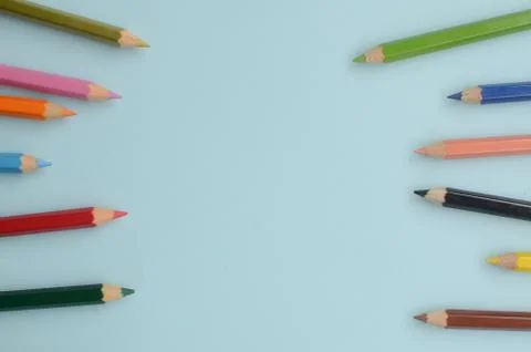 Display of the empty space with colored pencils, the concept of colored pencils Stock Photos