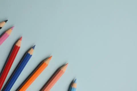 Display of the empty space with colored pencils, the concept of colored pencils Stock Photos