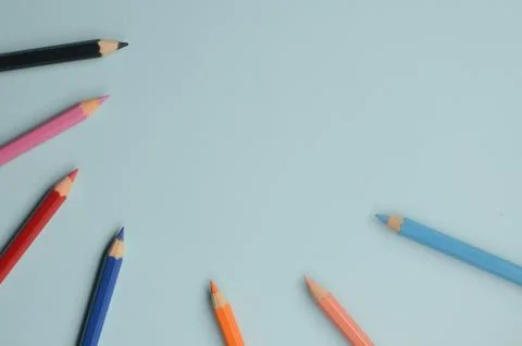 Display of the empty space with colored pencils, the concept of colored pencils Stock Photos