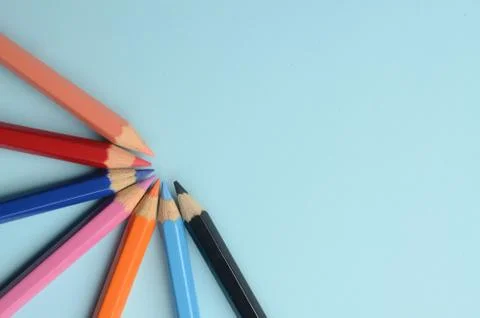 Display of the empty space with colored pencils, the concept of colored pencils Stock Photos