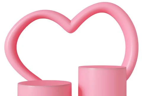 Display features a heart-shaped design and two cylindrical shapes, all rend.. Stock Photos