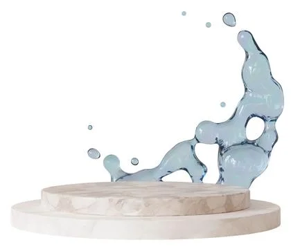 This display features a podium with a water splash effect on a clear backgr.. Stock Photos