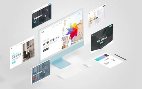 Display featuring a conceptual web design page with similar pages Stock Photos