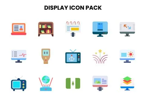 Display Flat Collection Icons Pack Stock Illustration