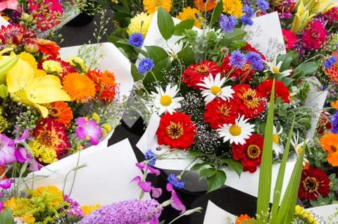 Display of flower bouquets Stock Photos