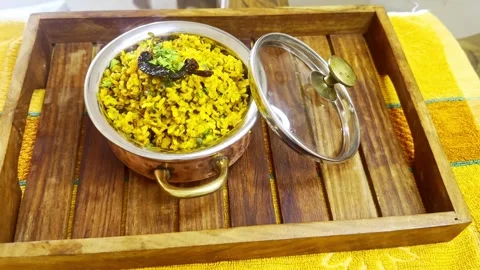 Display of Fragrant Rice Delight in Traditional Indian Bowl Stock Footage 314178048