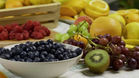 Display of fresh, beautiful fruit on kitchen counter - tracking shot Stock Footage 341227534