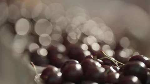 Display Of Fresh Cherry And Cherries On Display For Sale At Local Farmers Market Stock Footage 254472920