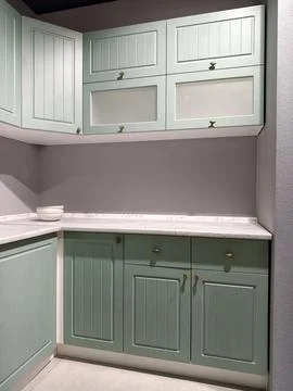 Display of functional kitchen units and furniture pieces in a store for cus.. Stock Photos