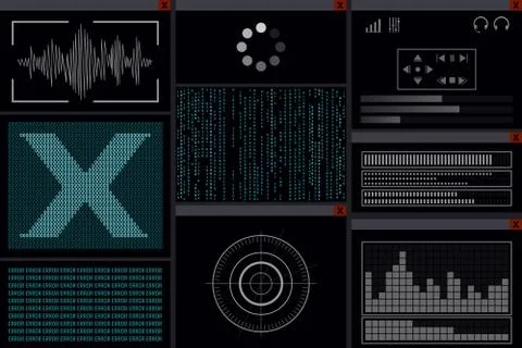 Display with a hacker program. Illustrazione stock