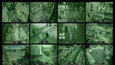 Display interface of multi-camera surveillance system. Security service controls Stock Footage 282712678