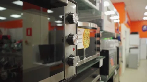 Display of kitchen appliances in an electronics store Stock Footage 297651813