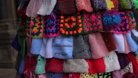 Display of knitted wool patchwork Stock Footage 146910917