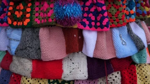 Display of knitted wool patchwork Stock Footage 146911023