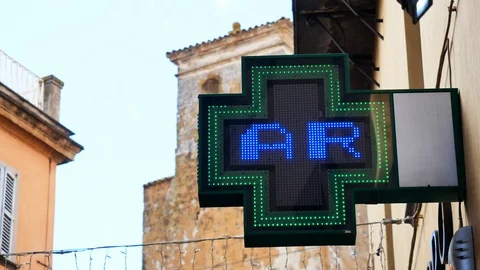Display led lights Pharmacy cross Stock Footage 88422466