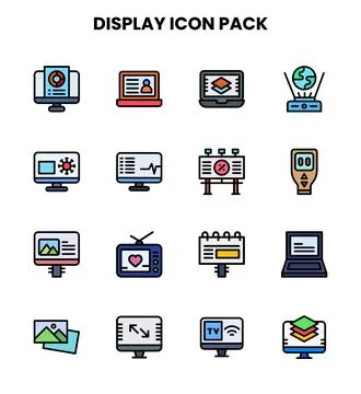 Display Lineal Color Bundle Icons Pack Illustrazione stock