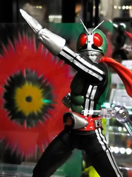 Display of Masked Rider figure model Stock Photos