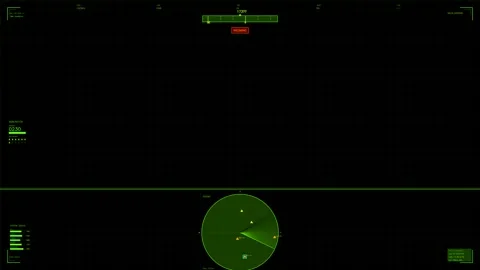 Display of military hud elements for a science fiction war documentary in a.. Video stock 327221206