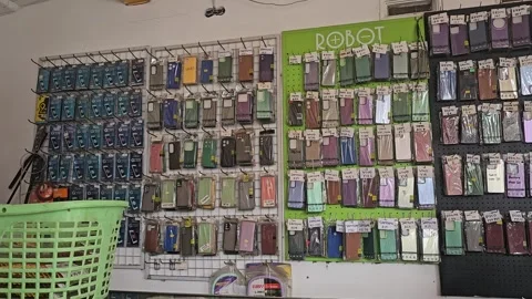Display Of Mobile Phone Cases In Local Accessories Shop Stock Footage 340079465