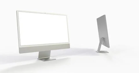 Display mock up with blank white screen. Stylish desktop computer mockup. 3d Stock Illustration