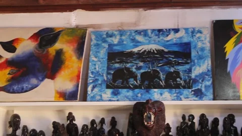 Display of nice painted pictures Stock Footage 162972764